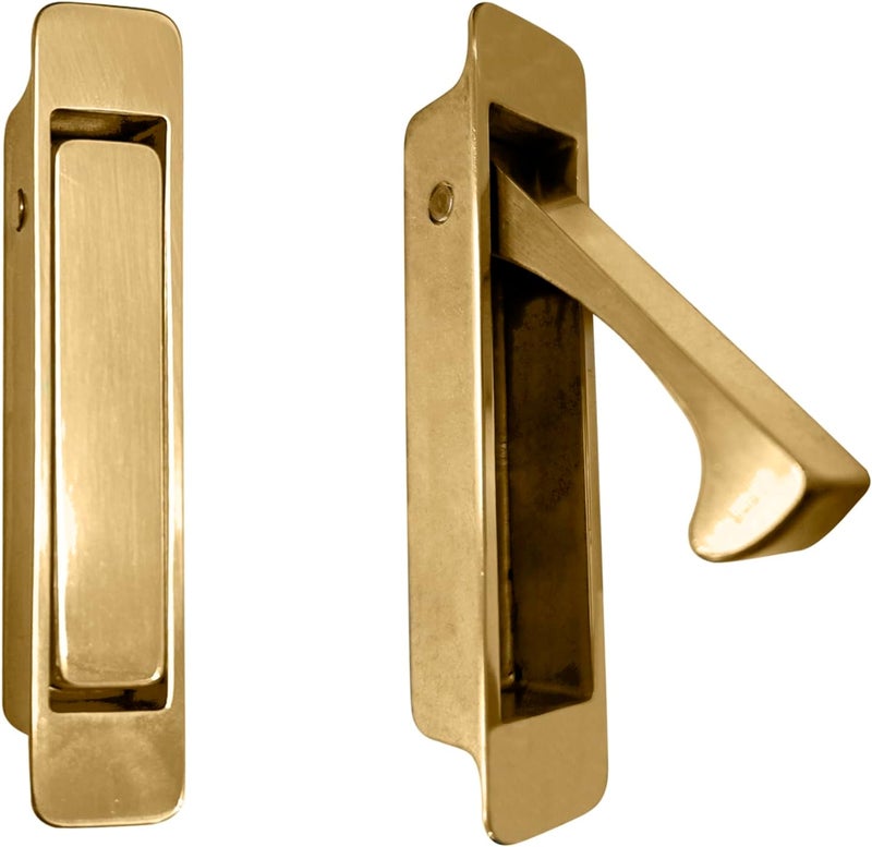 QCAA Forged Solid Brass Edge Pull, Sliding Pocket Door Pull Handle, Polish Brass, 2 Pack, Made in Taiwan - Image 1